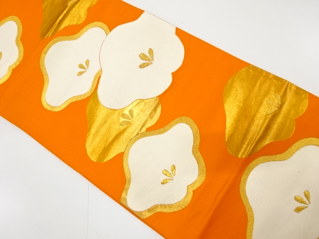 JAPANESE KIMONO / ANTIQUE FUKURO OBI / SILK / WOVEN CAMELLIA